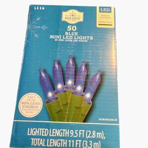 Holiday Time Blue Lights indoor Outdoor 50 ct Wedding Patio Christmas 9 Ft LED